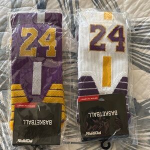 NIP Basketball “24” Lakers Colors Athletic Crew Sport Socks - Size L